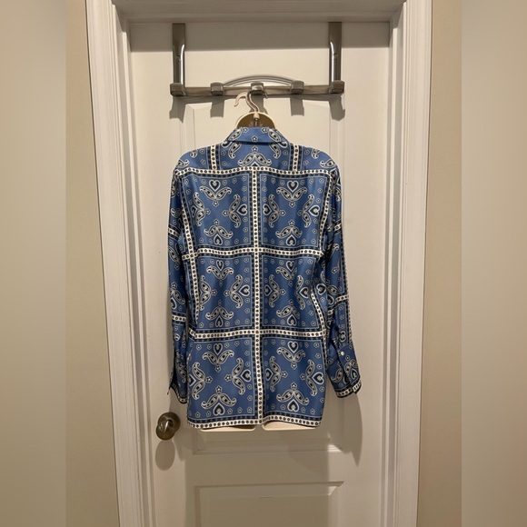 Sandro | Carlota Printed Silk Blouse Blue white size 1 (small) - Picture 10 of 13